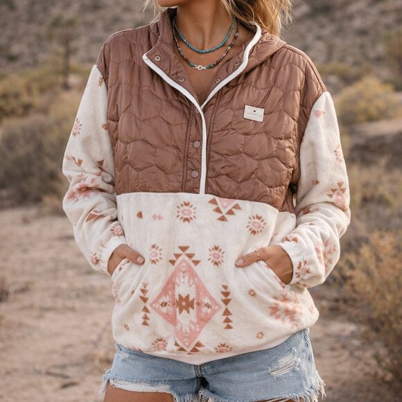 Simply Southern Tops - NWT SIMPLY SOUTHERN Aztec Fleece T Snap Pullover Hooded Quilted Size Large